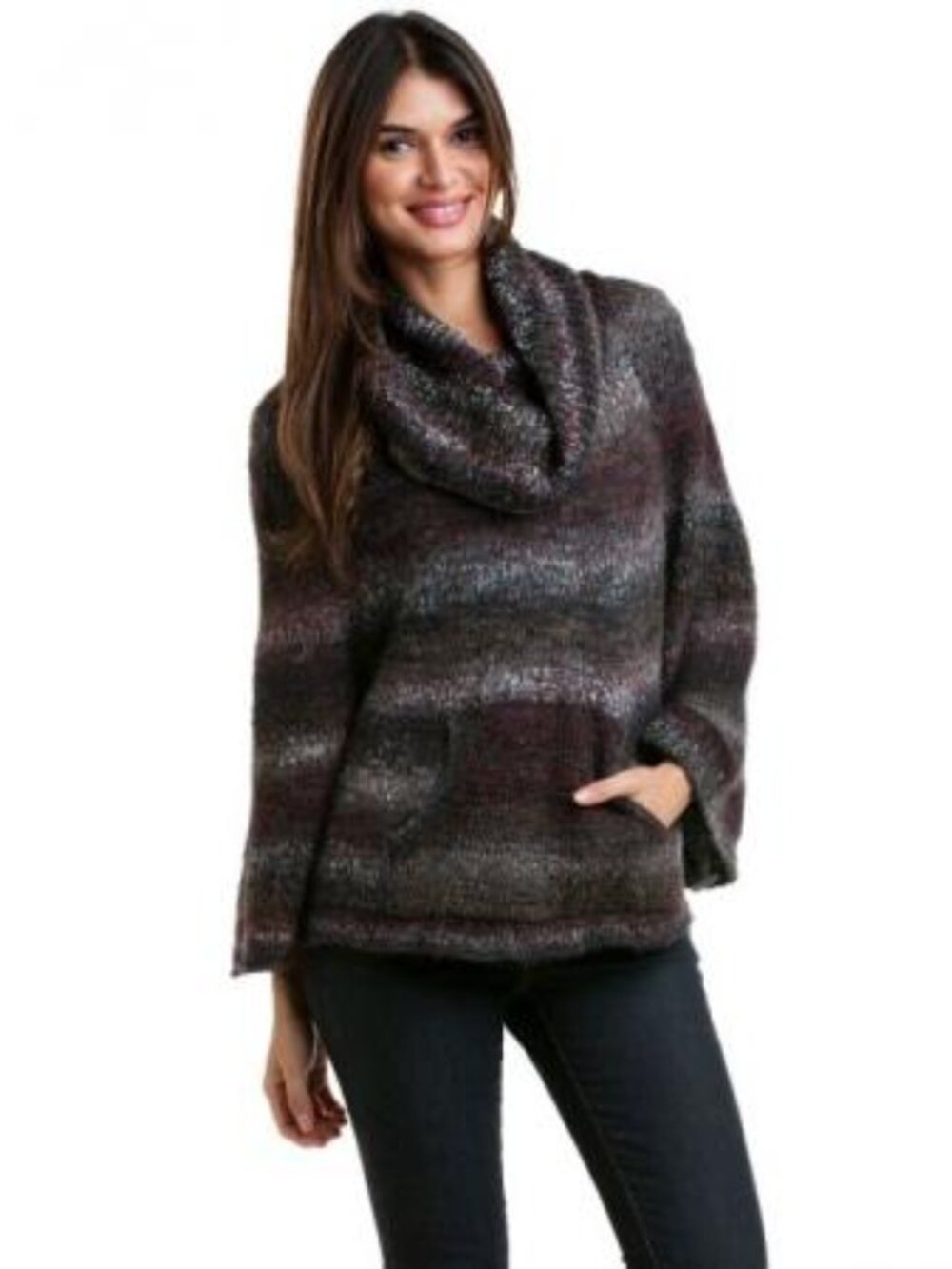 Splendid Graham & Spencer COWL neck brown gray tweed Wool Poncho Sweater M / L